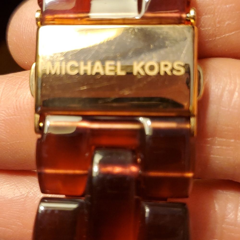 Michael Kors Red Acrylic and Rose Gold Watch - Picture 4 of 5